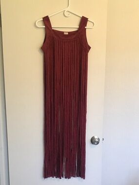 Sleeveless Fringe Maxi Dress in Burgundy